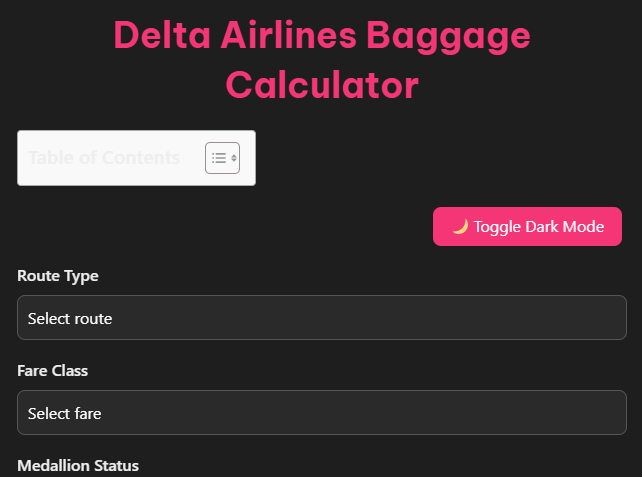Delta Baggage calculator