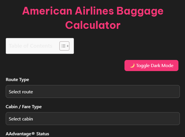 American Airlines Baggage Calculator