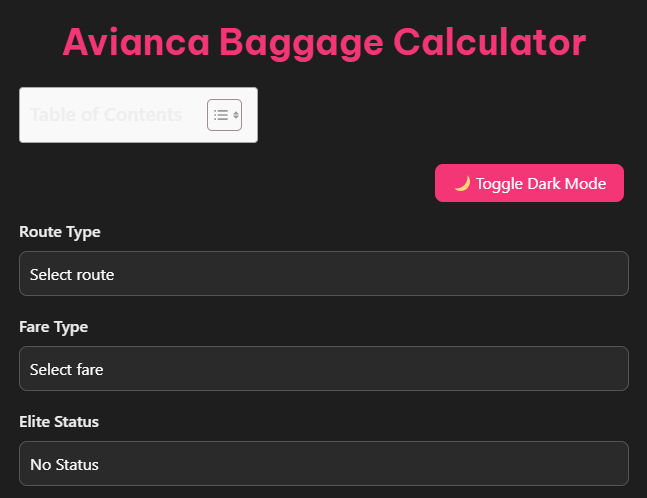 Avianca Airlines Baggage Calculator