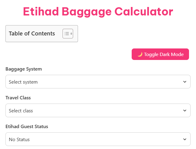 Etihad Baggage Calculator