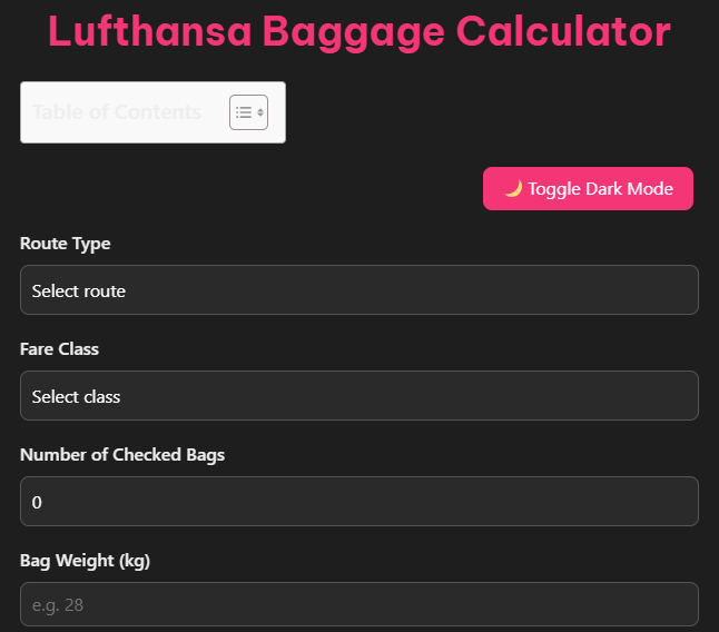 Lufthansa Baggage Calculator
