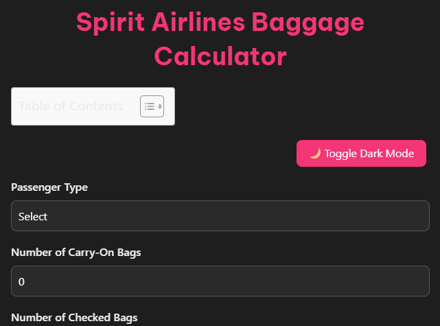 Spirit Airlines Baggage Calculator