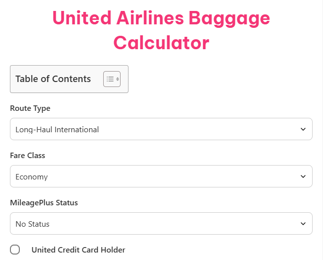 United Airlines Baggage Calculator